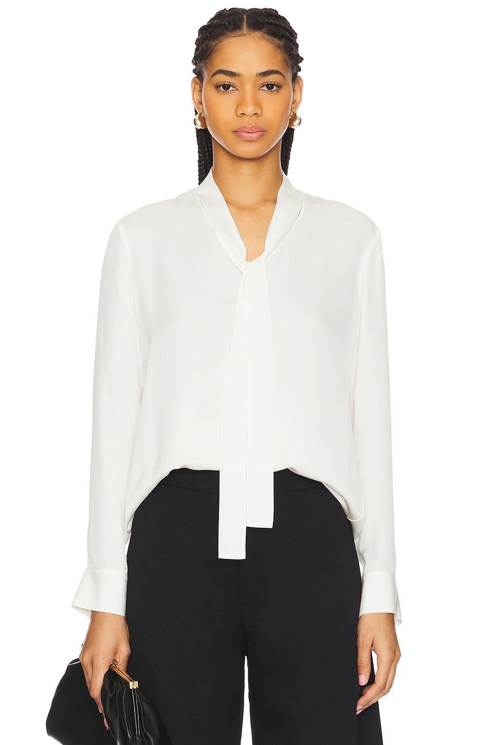 Theory Open Neck Tie Blouse in Ivory | REVOLVE