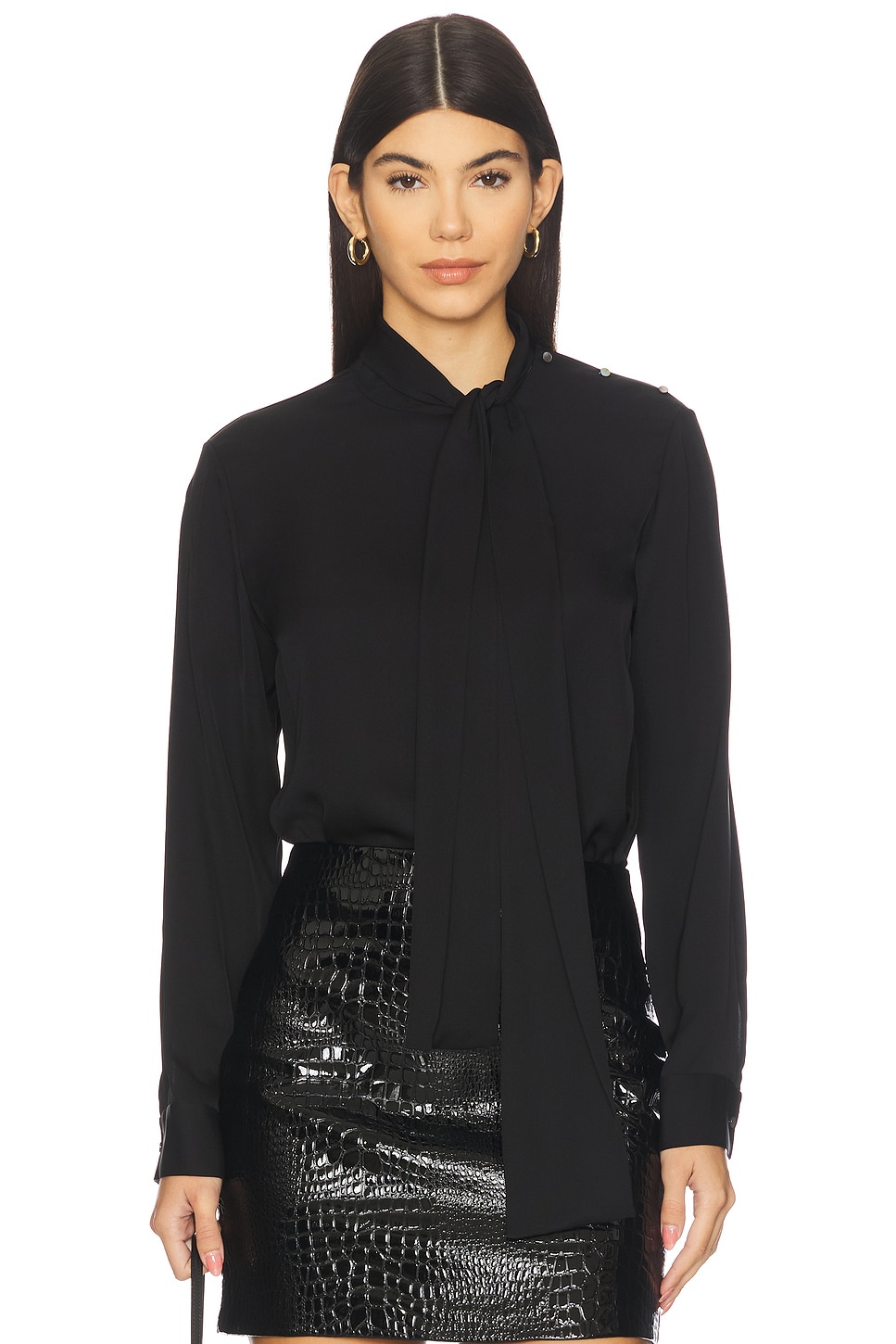 Theory Side Tie Neck Blouse in Black | REVOLVE