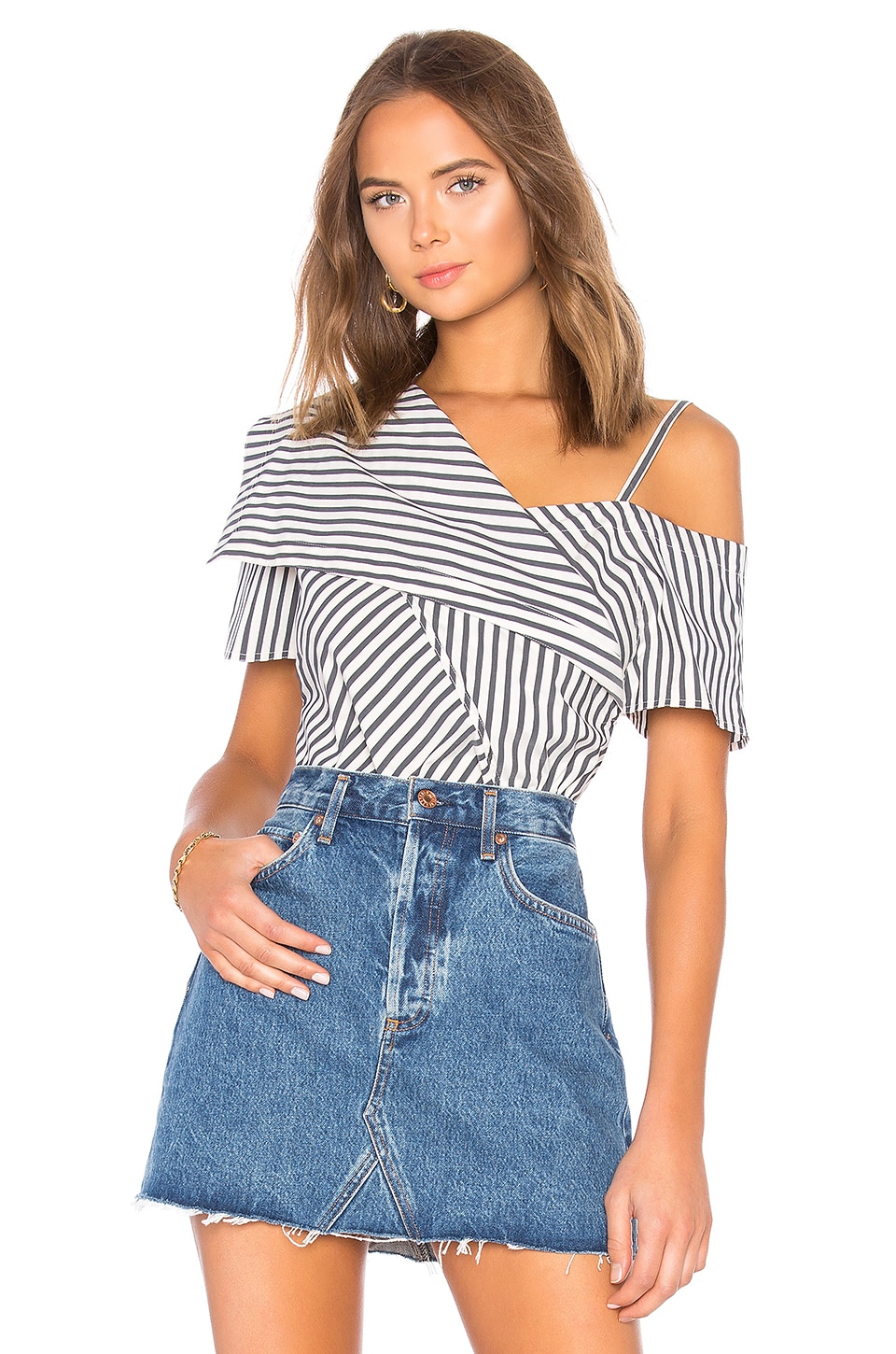 Theory Off Shoulder Foldover Top in White | REVOLVE
