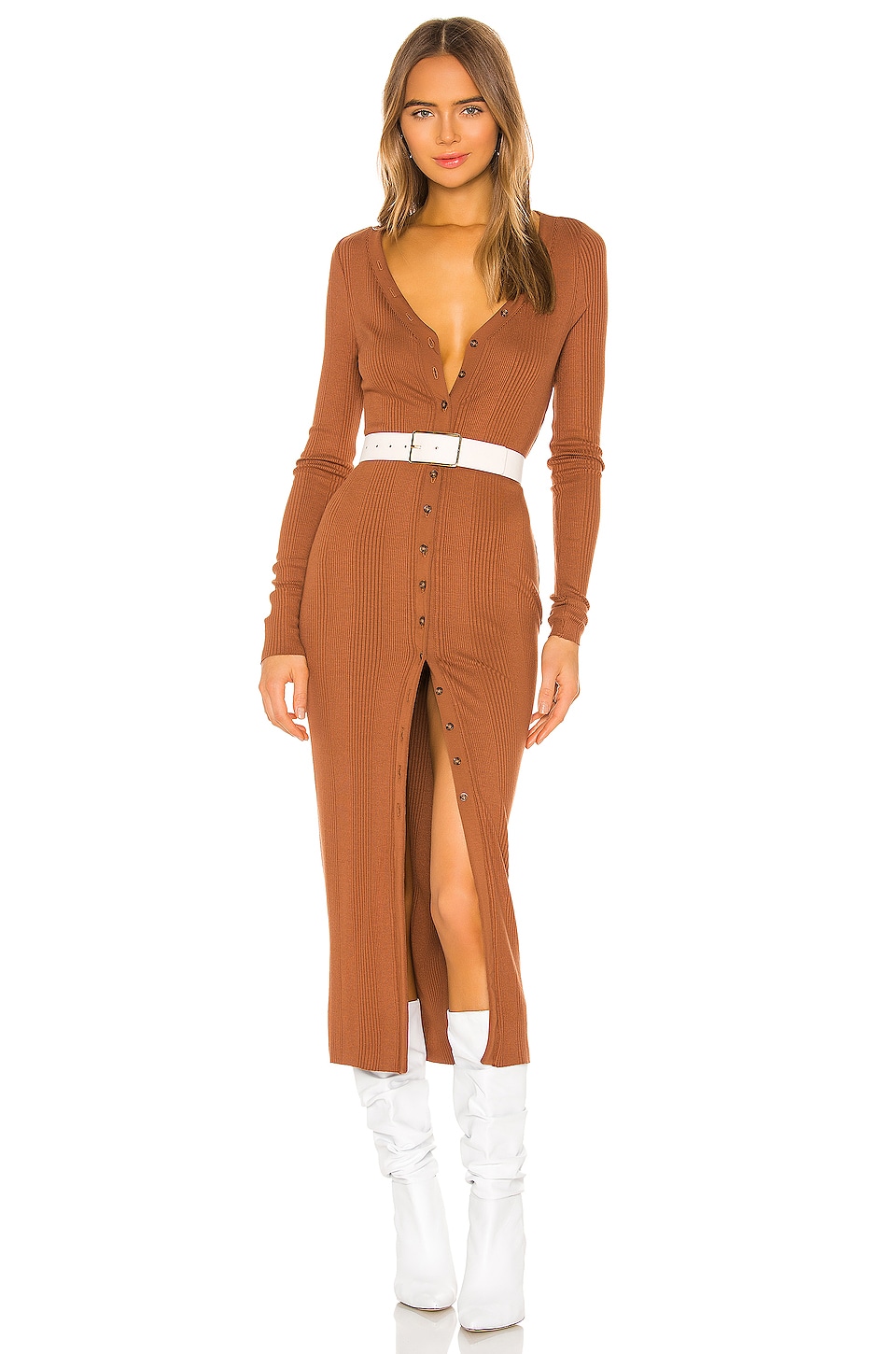 ribbed midi dress with buttons