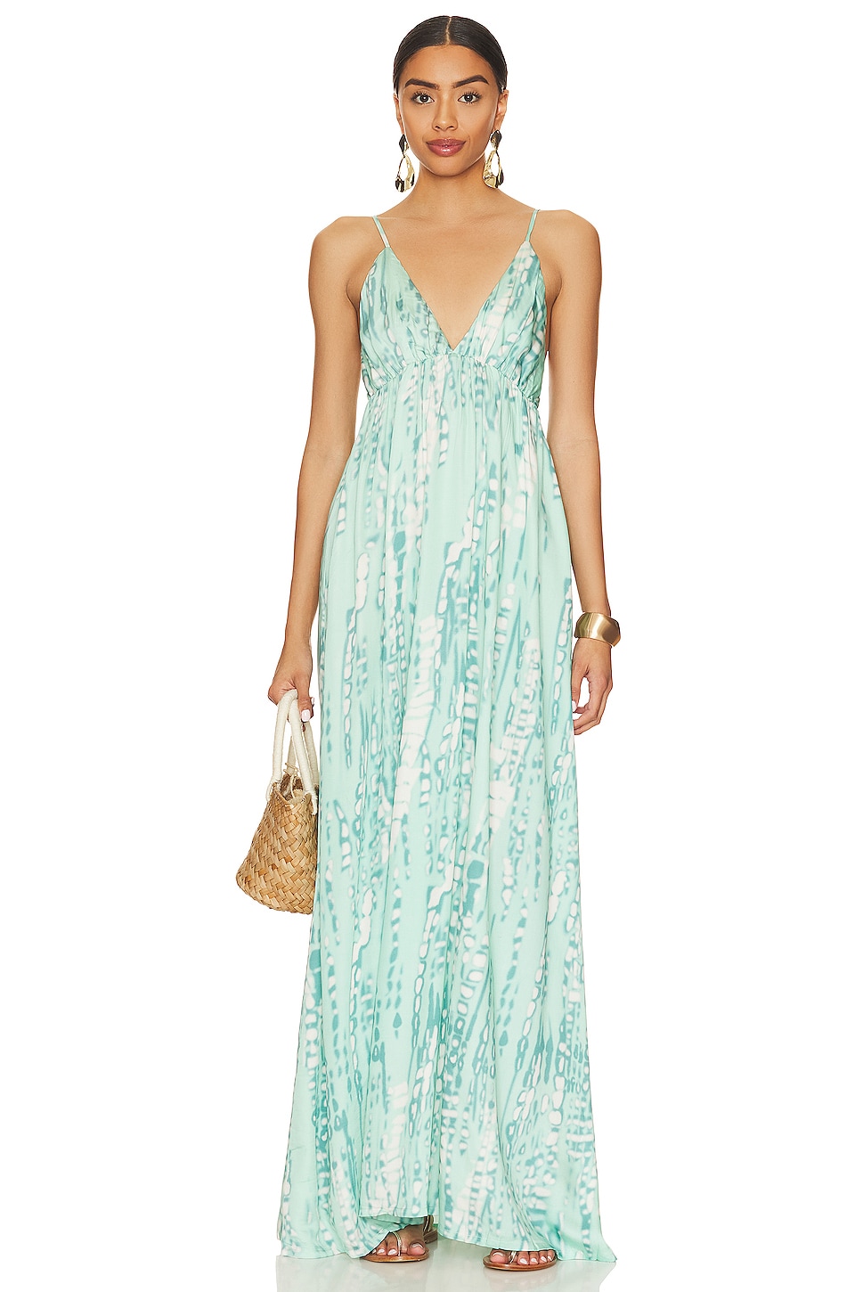 Tiare Hawaii Gracie Maxi Dress Naturals Tie Dye in Teal Stone