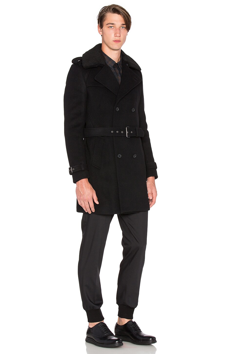 The Kooples Coat Offset Button Line Shoulder Flaps in Black | REVOLVE