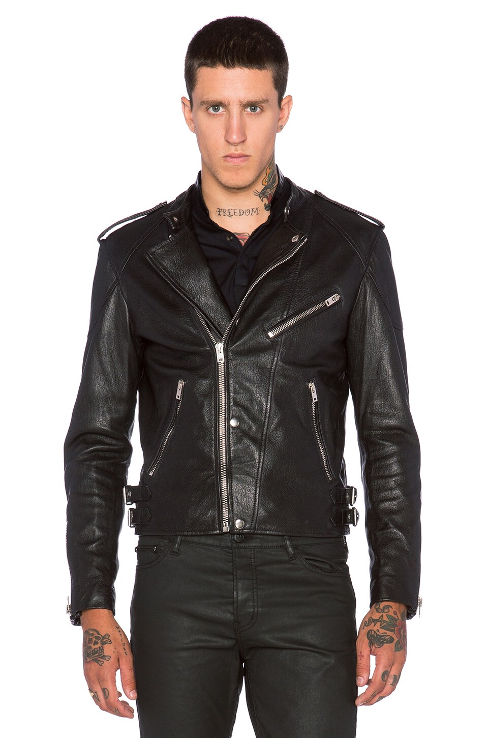 The Kooples Washed Lamb Leather Motorcycle Jacket in Black