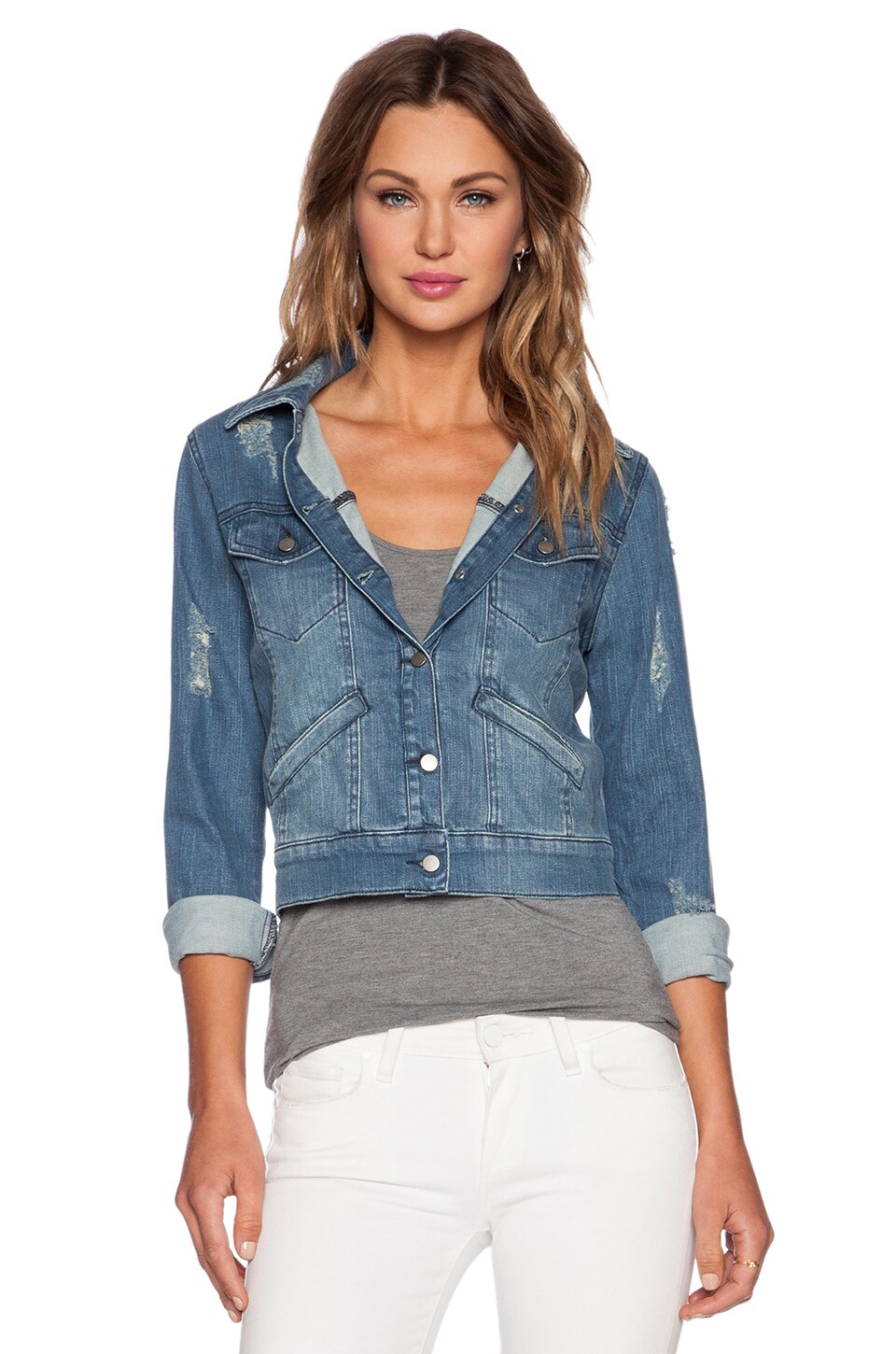 The Kooples Destroyed Denim Jacket in Blue