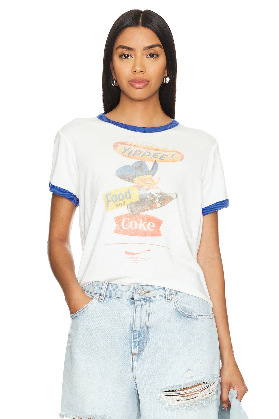 The Laundry Room Yippee Coke Perfect Ringer Tee in White & Blue | REVOLVE