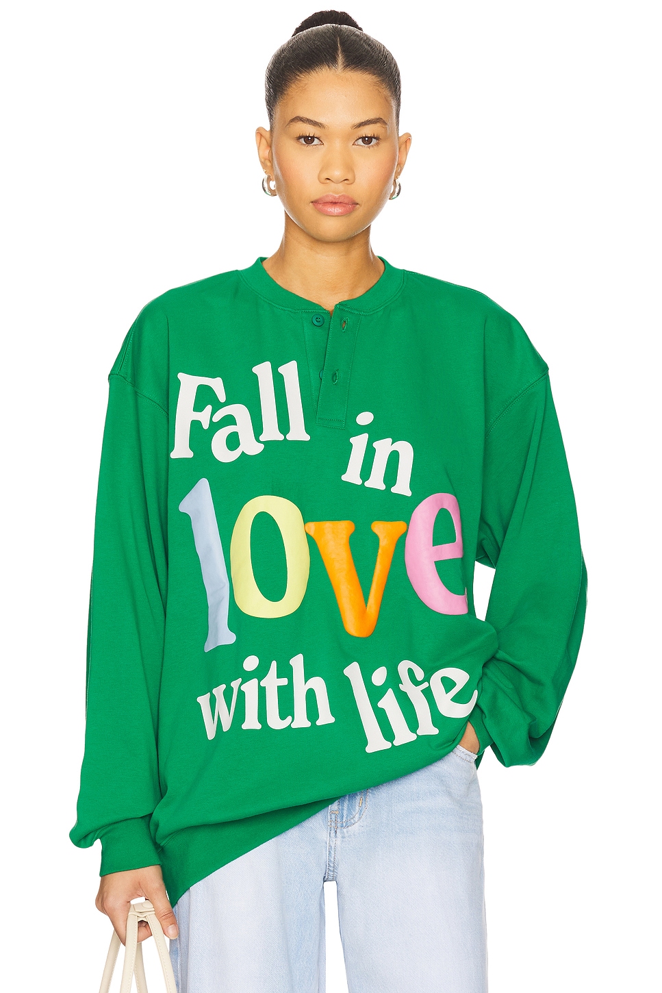 Fall in Love With Life Henley Sweatshirt - thumbnail 2