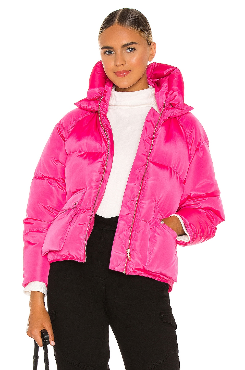 Bright pink puffer hot sale coat