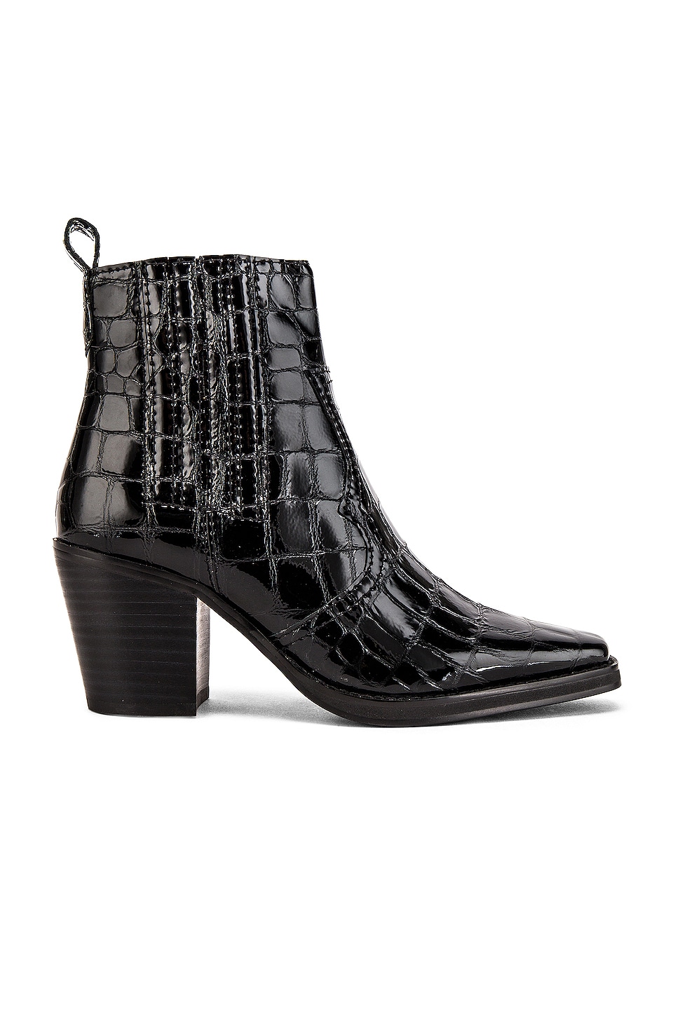 Tony Bianco Gloss Bootie in Black Patent Croc | REVOLVE