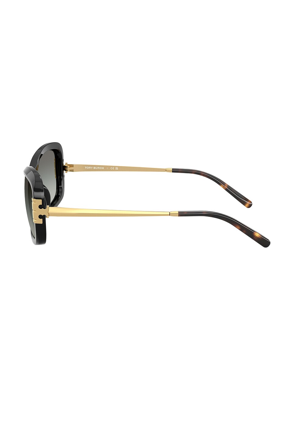 Tory Burch Rectangular Sunglasses in Black & Gold | REVOLVE display picture 1
