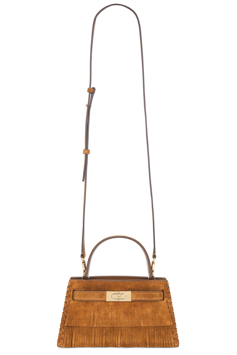 Tory Burch Lee Radziwill Fringe Mini Top Handle Bag in Toffee in