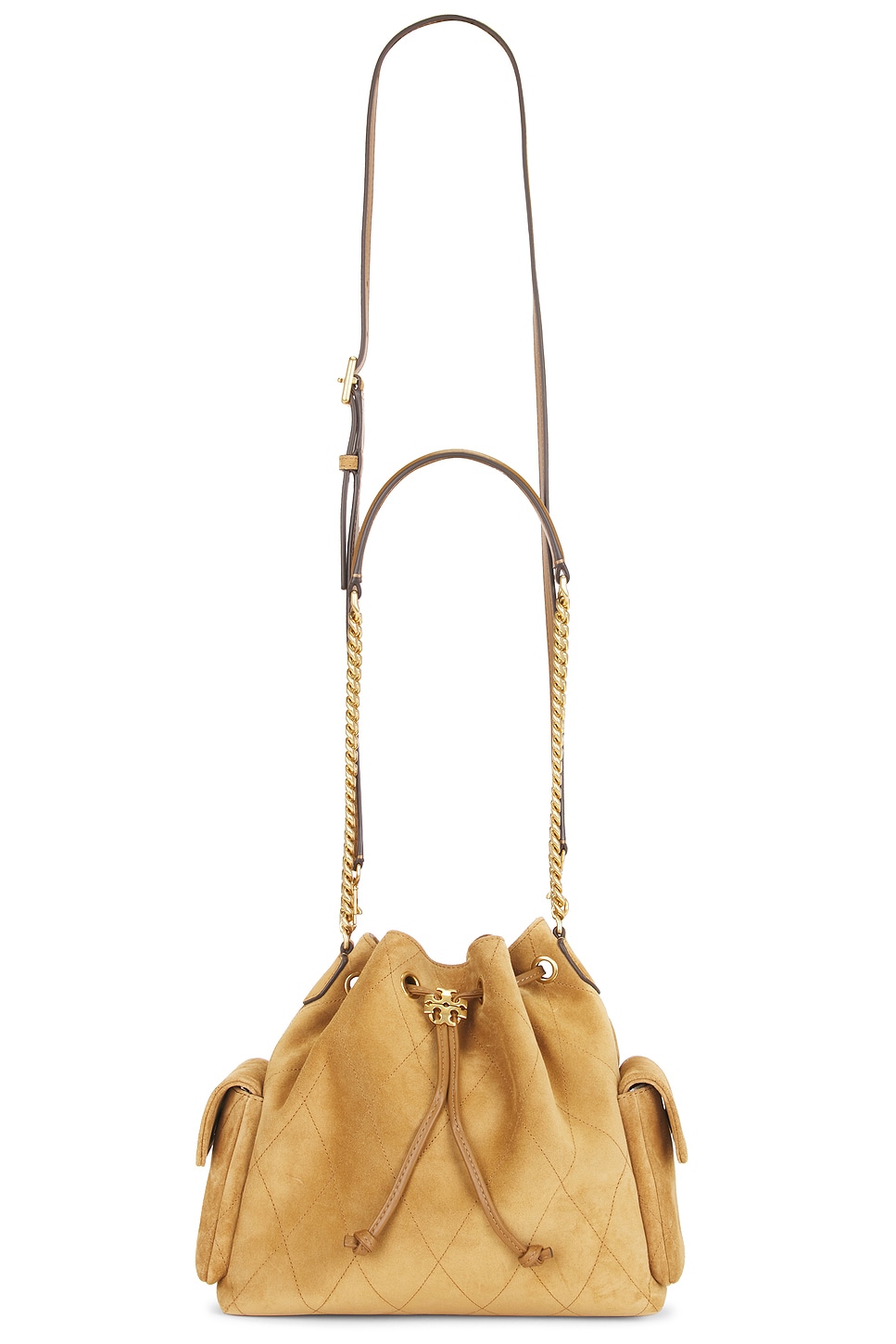 Charlie Quilted Suede Drawstring Shoulder Bag