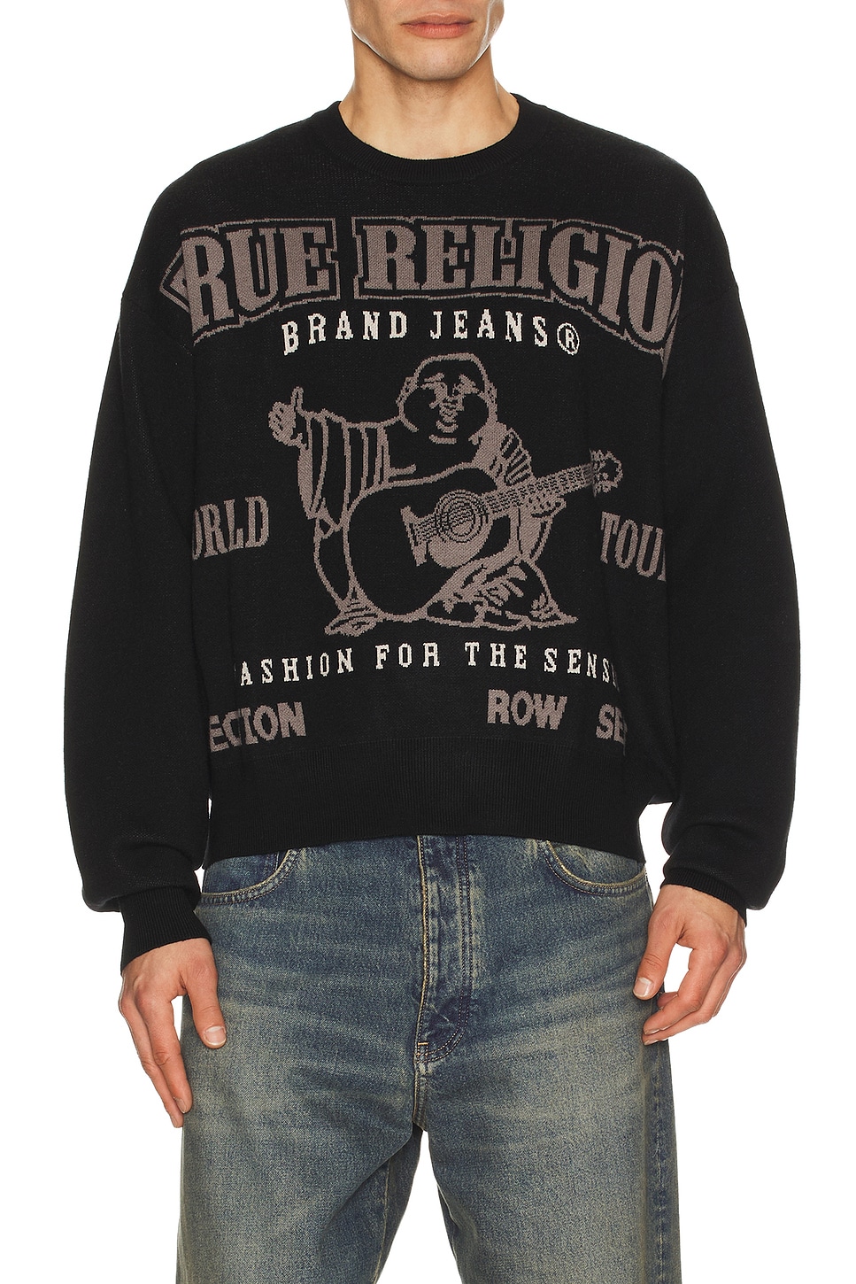 True Religion Cinched SRS Sweater in Jet Black | REVOLVE