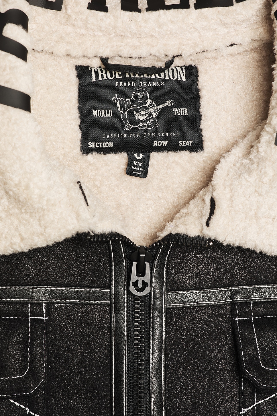 True Religion Sherpa Faux Leather Jacket in Jet Black | REVOLVE