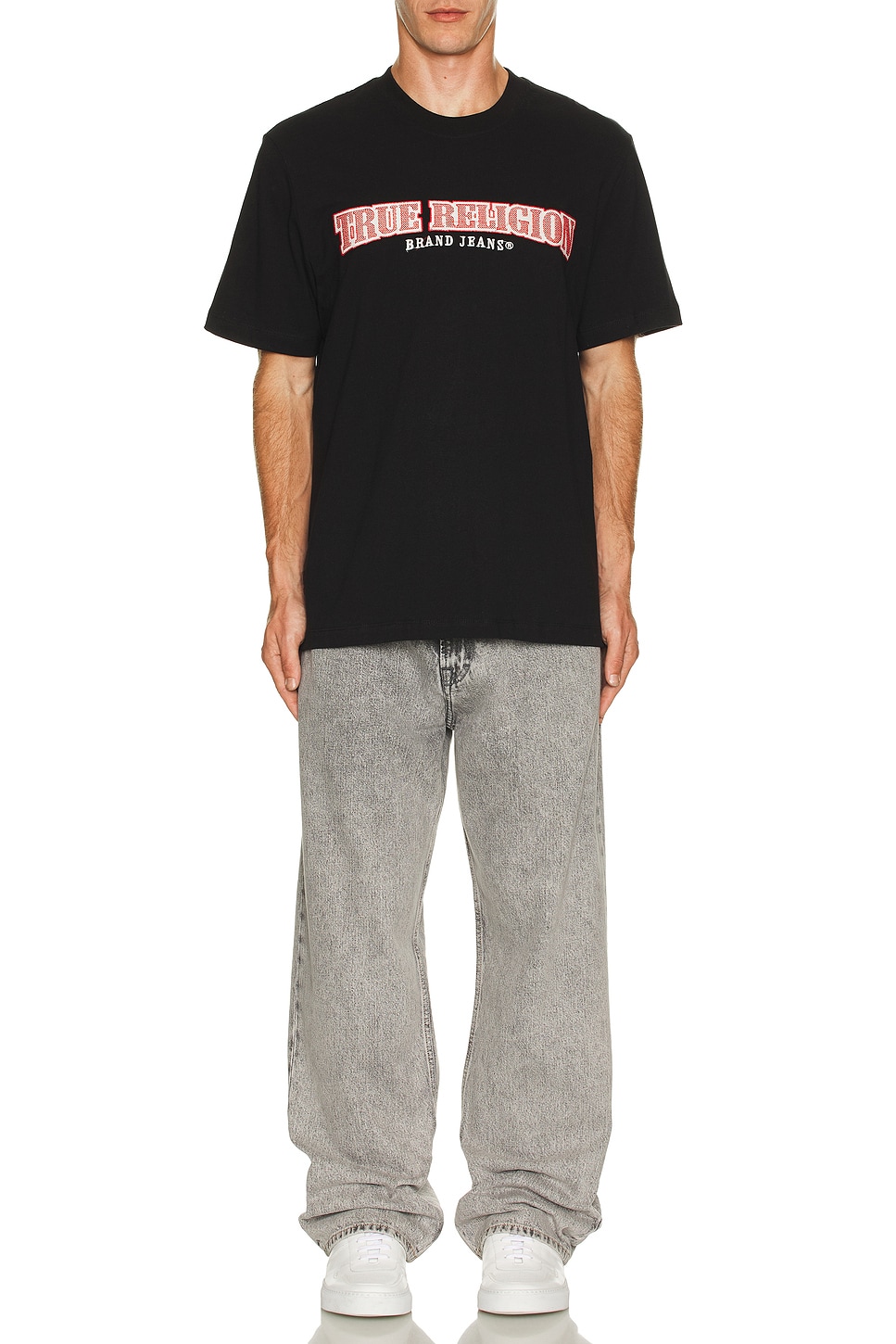 True Religion Cross Stitch Arch Tee in Jet Black | REVOLVE