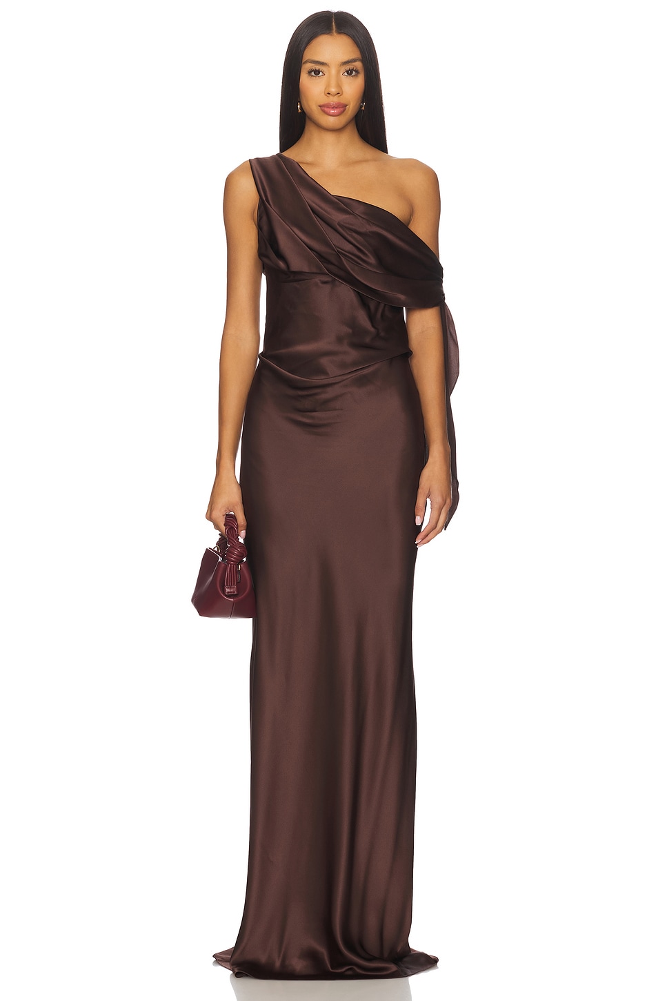 The Sei Asym. Drape Gown With Tie in Cocoa | REVOLVE The Sei Asym. Drape Gown With Tie in Cocoa | REVOLVE