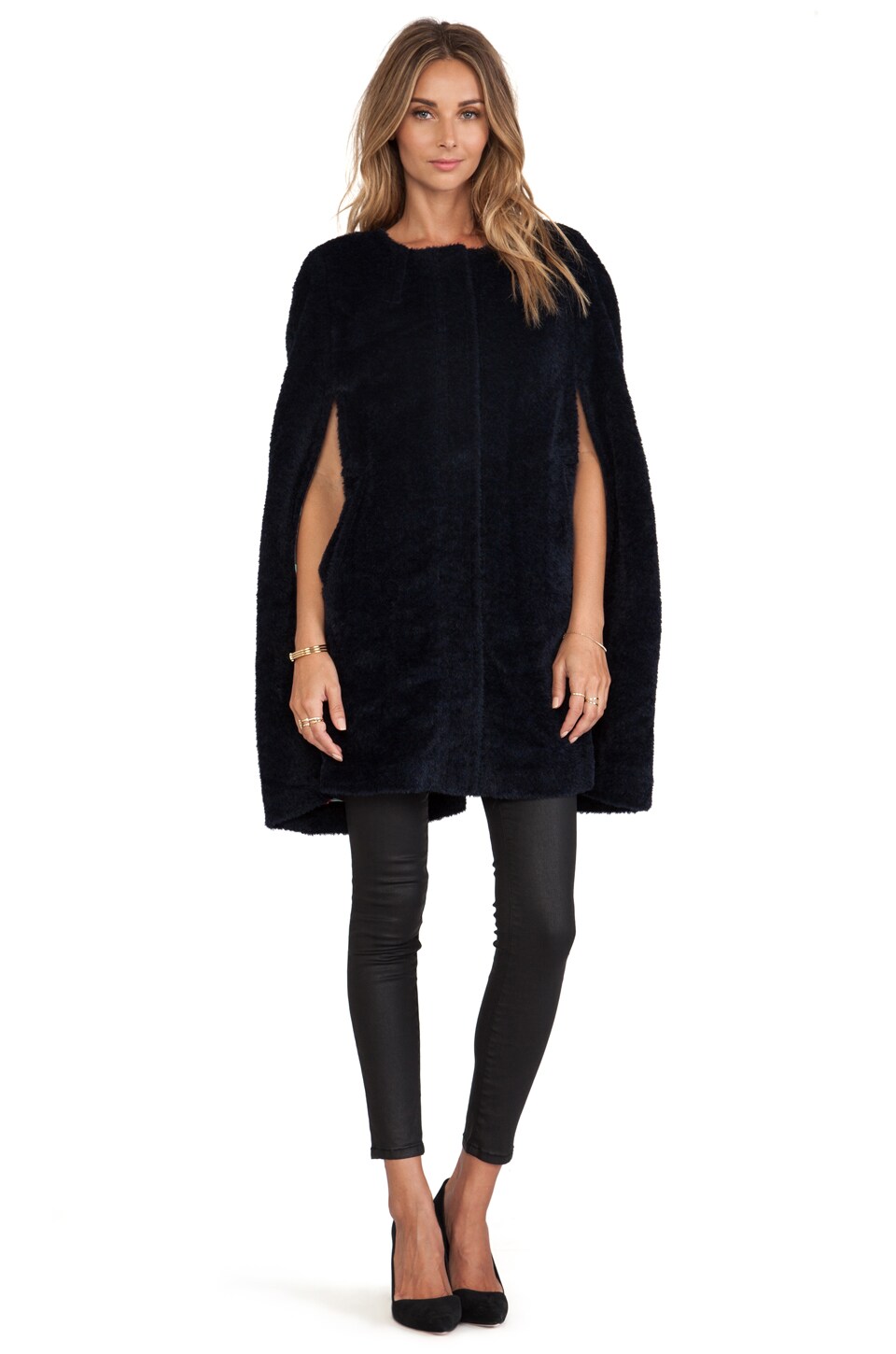 Trina Turk Lilette Faux Fur Cape in Navy