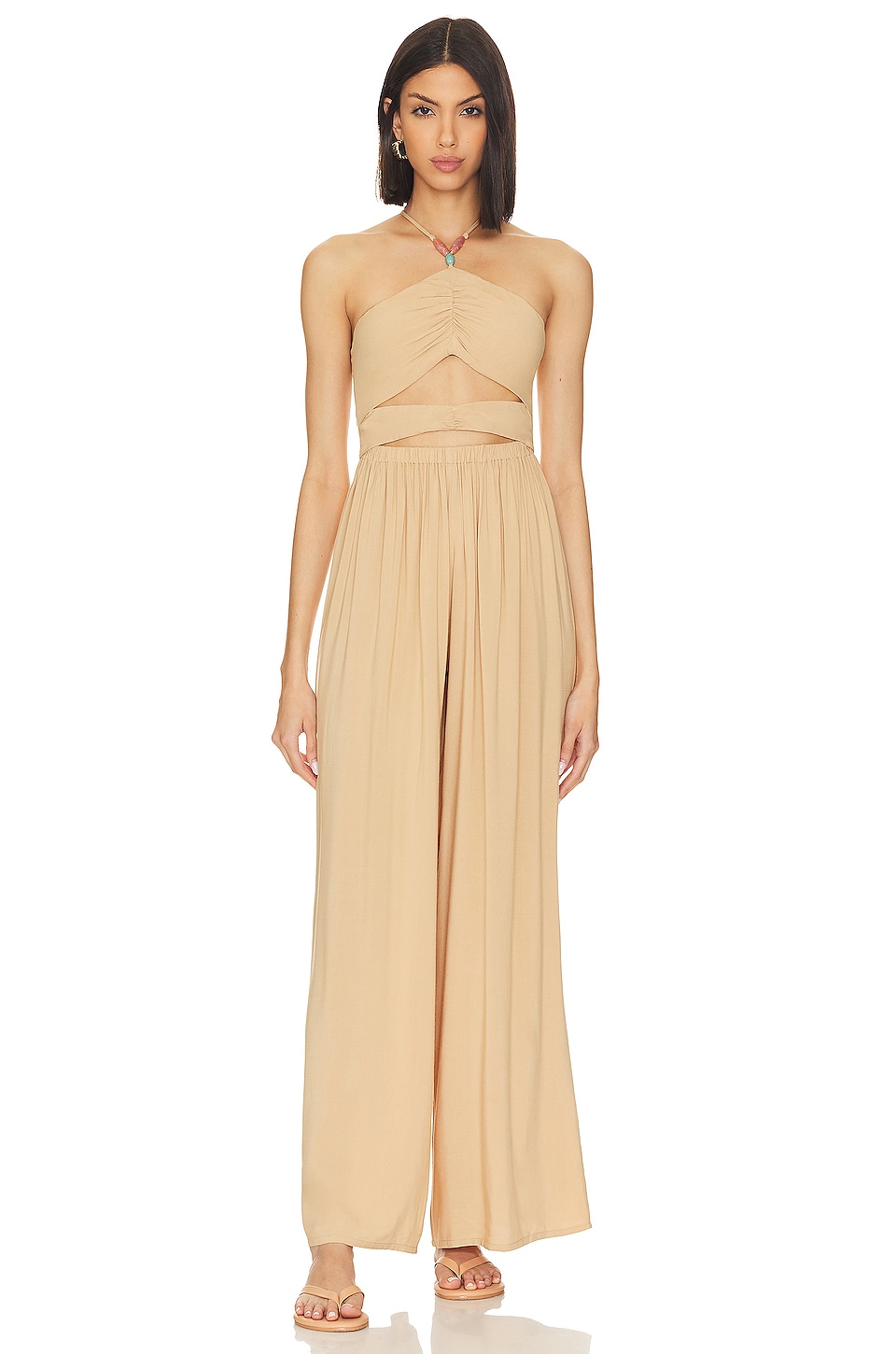 LONG HALTER JUMPSUIT - Sand