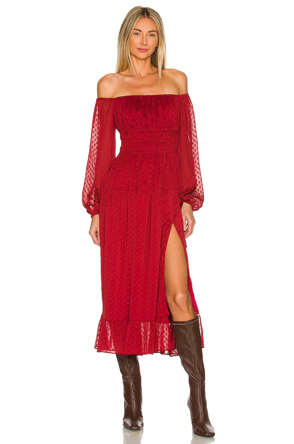 Tularosa Luke Midi Dress in Deep Red REVOLVE