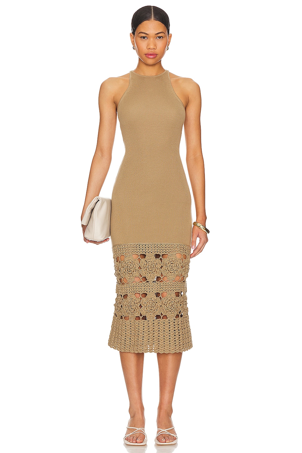 Tularosa Finley Crochet Midi Dress in Tan REVOLVE