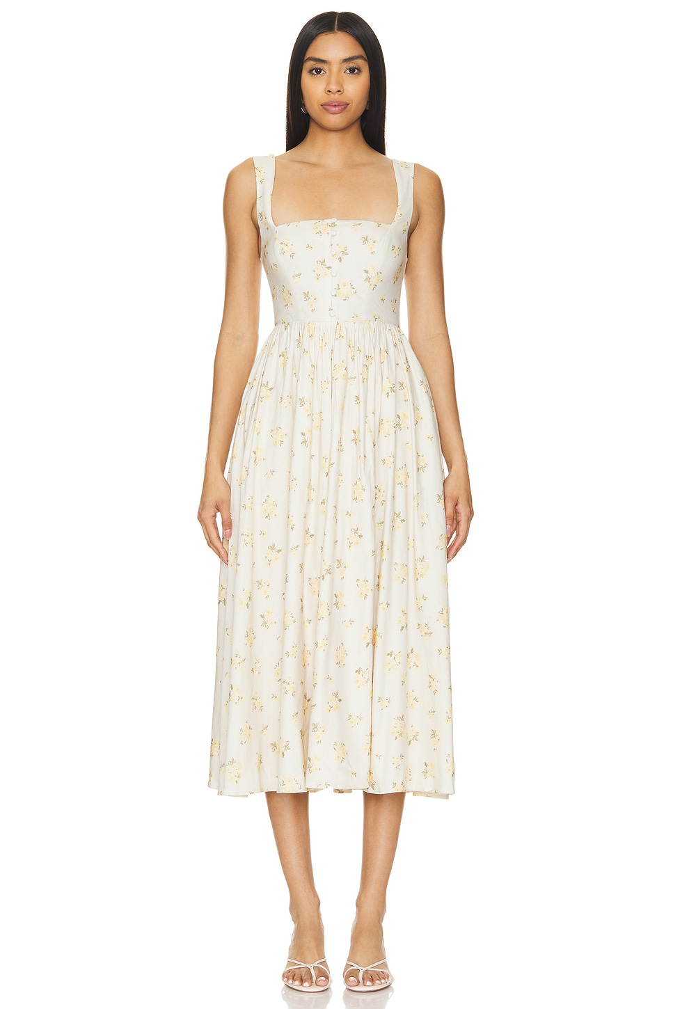 Tularosa VESTIDO MILEY MIDI en Soft Yellow Floral | REVOLVE