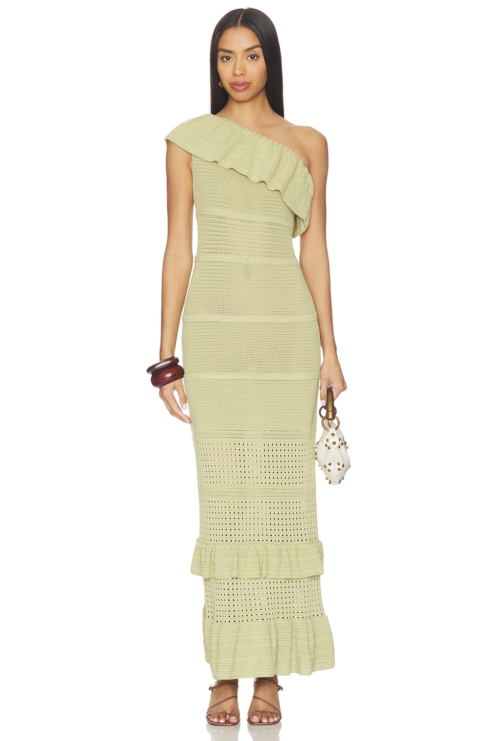 Kenzee Ruffle Midi Dress in Sage View 1 of 3