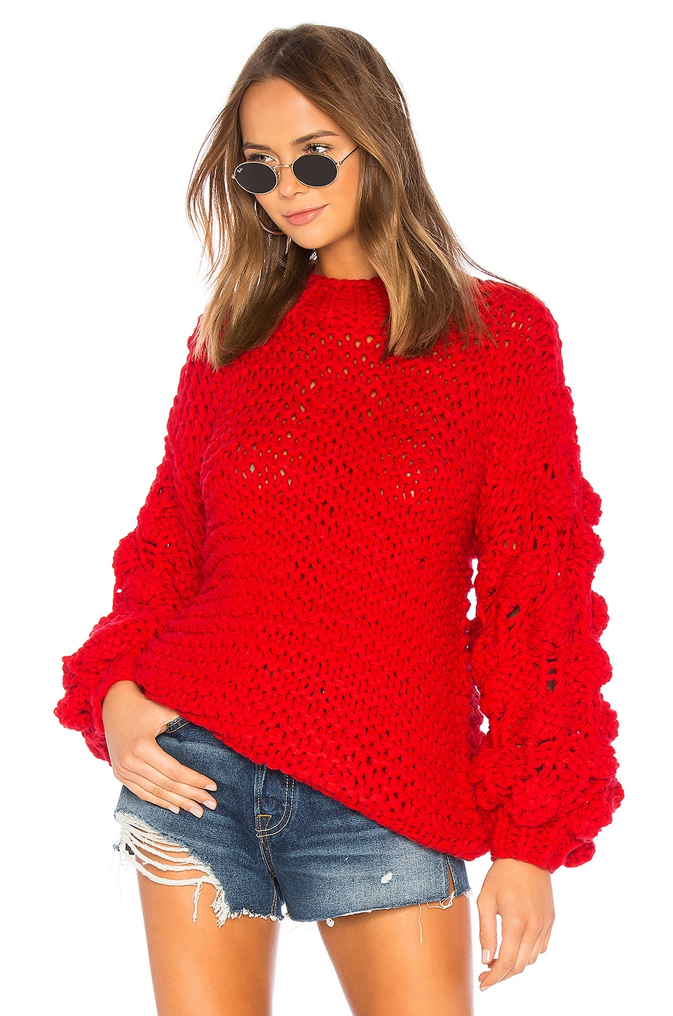 Tularosa Chunky Sleeve Sweater in Red