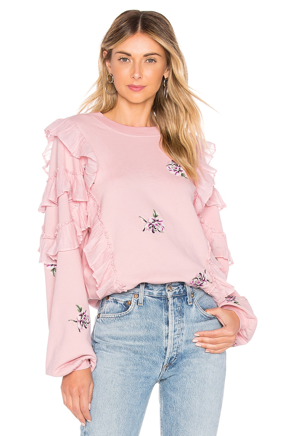 Tularosa Cat Ruffle Sweater in Blush Pink | REVOLVE