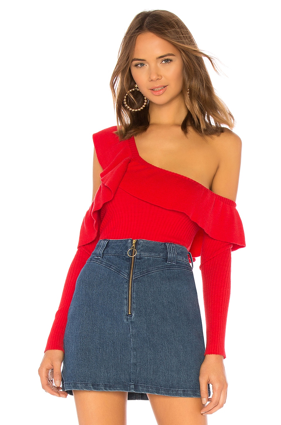 red ruffle sweater