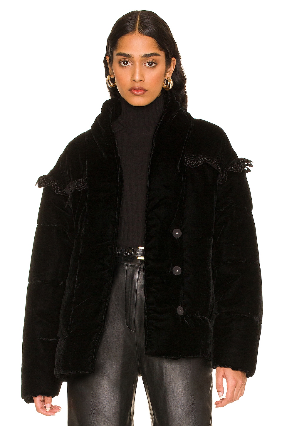Tularosa Juliet Velvet Puffer Coat in Black | REVOLVE