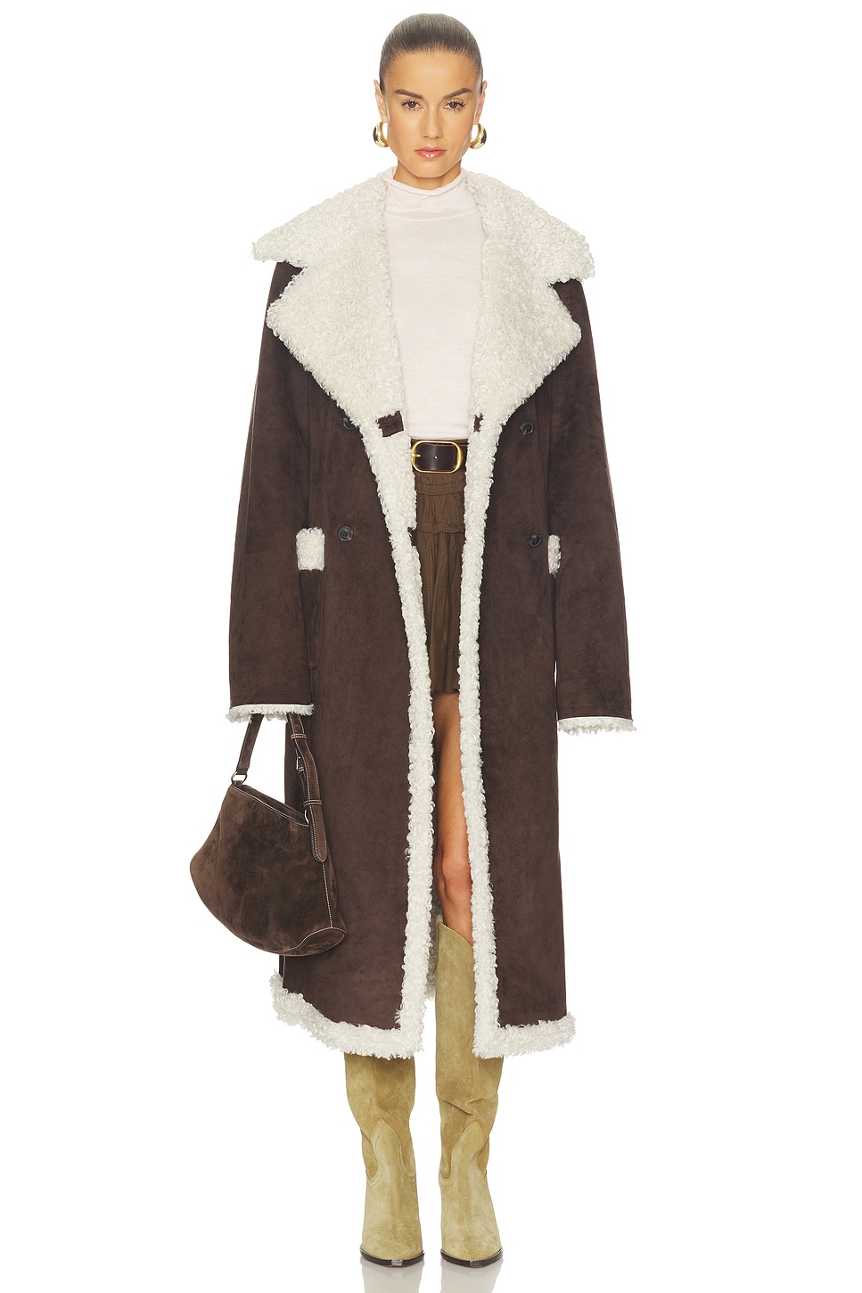 Tularosa Lydia Reversible Coat in Dark Brown & Cream | REVOLVE