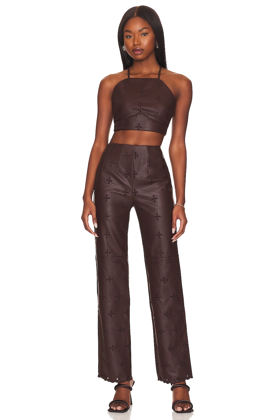 Tularosa Sara Embroidered Faux Leather Top thumbnail