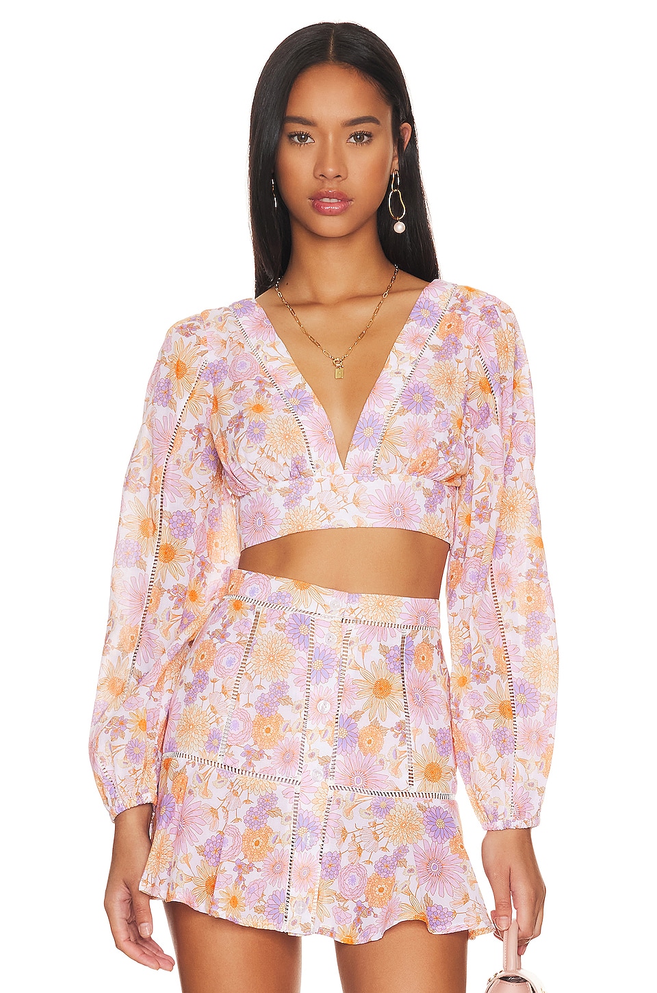 Tularosa Aurora Crop Top in Lilac Retro Floral REVOLVE