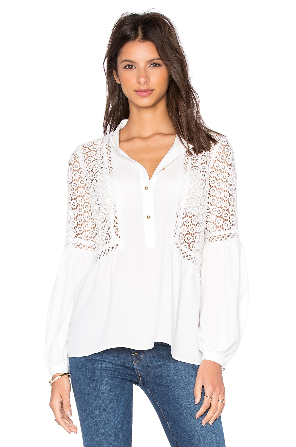 Twelfth Street By Cynthia Vincent Mixed Fabric Peasant Top in Eggshell ...