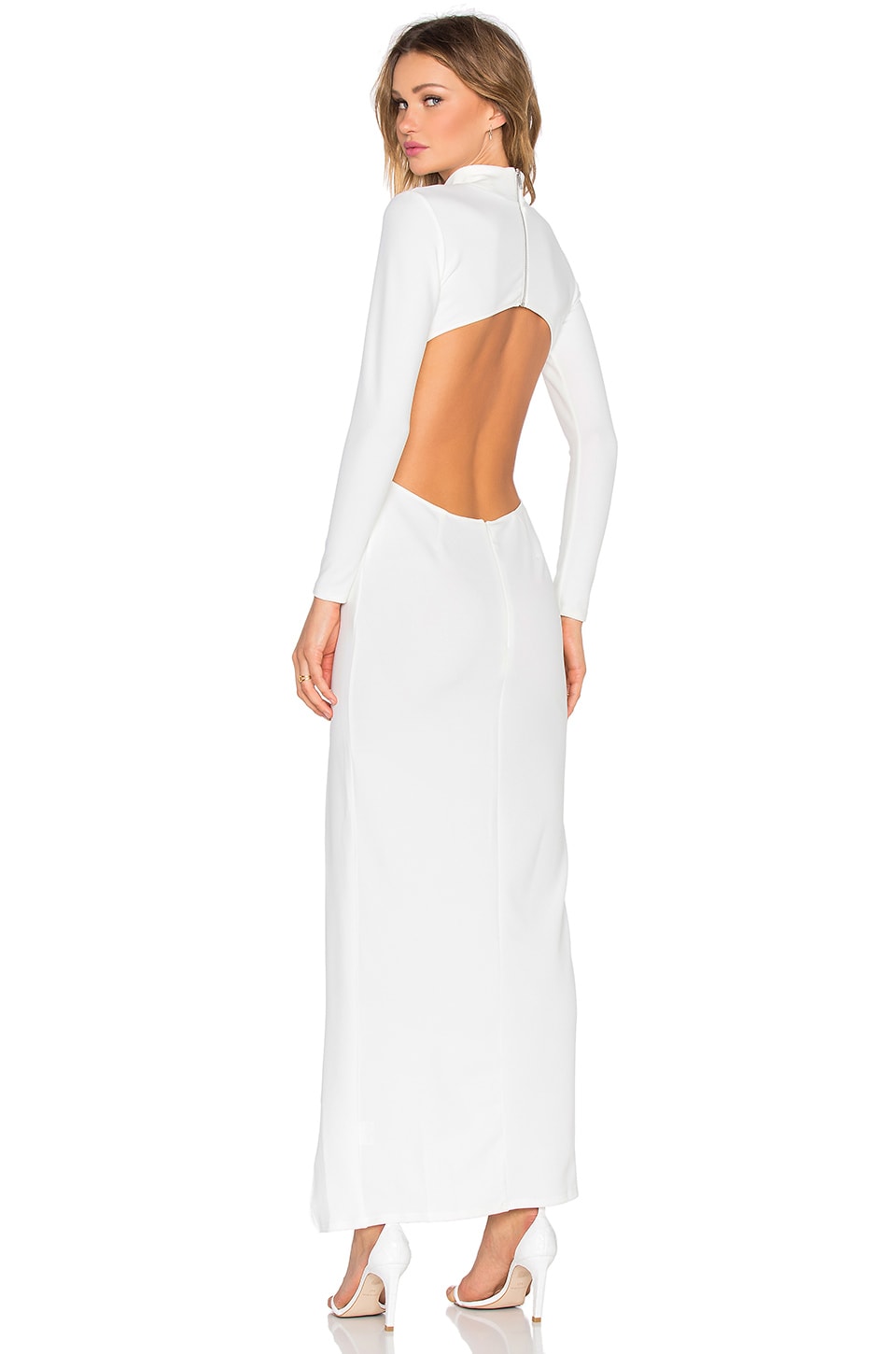 white high neck dress long sleeve