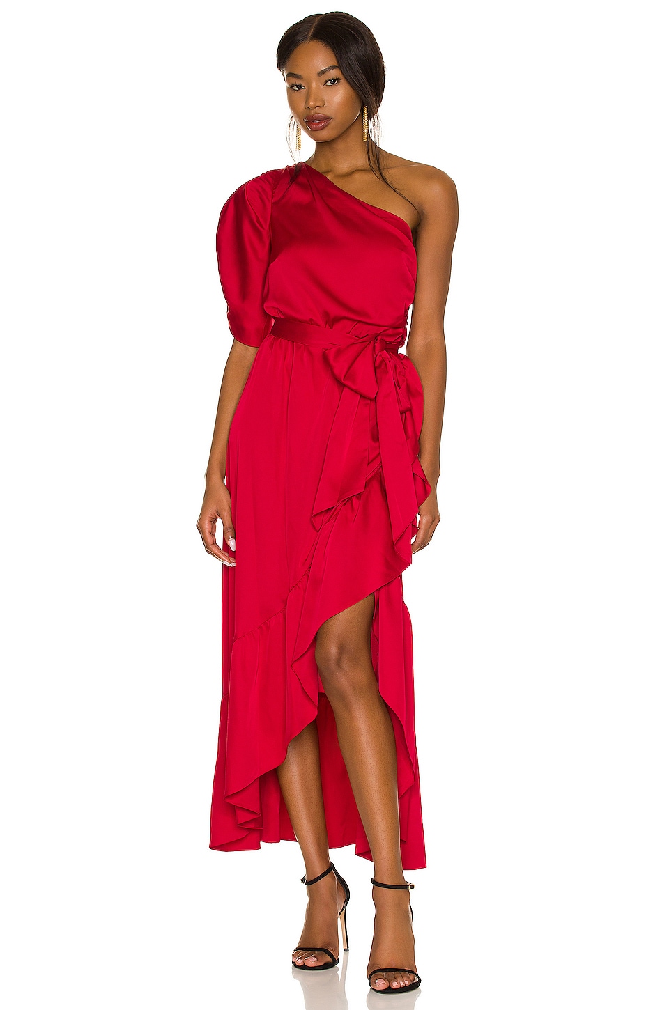 AMUR Topanga Faux Wrap Dress in Garnet Red | REVOLVE