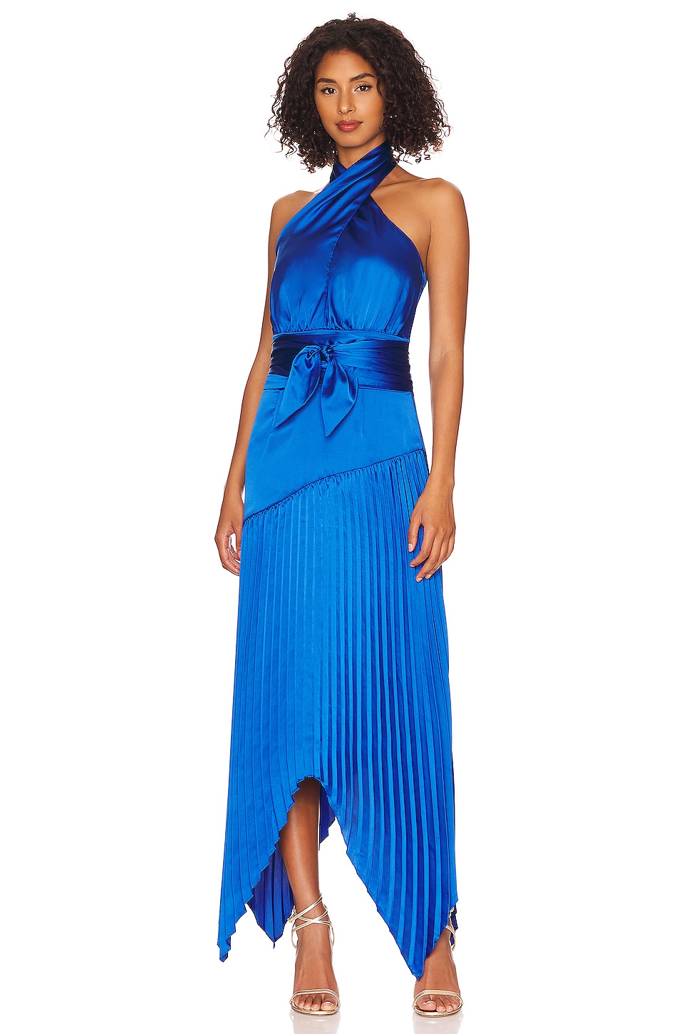 amur dixon satin halter dress AMUR Dixon Halter Dress in Citrine Green