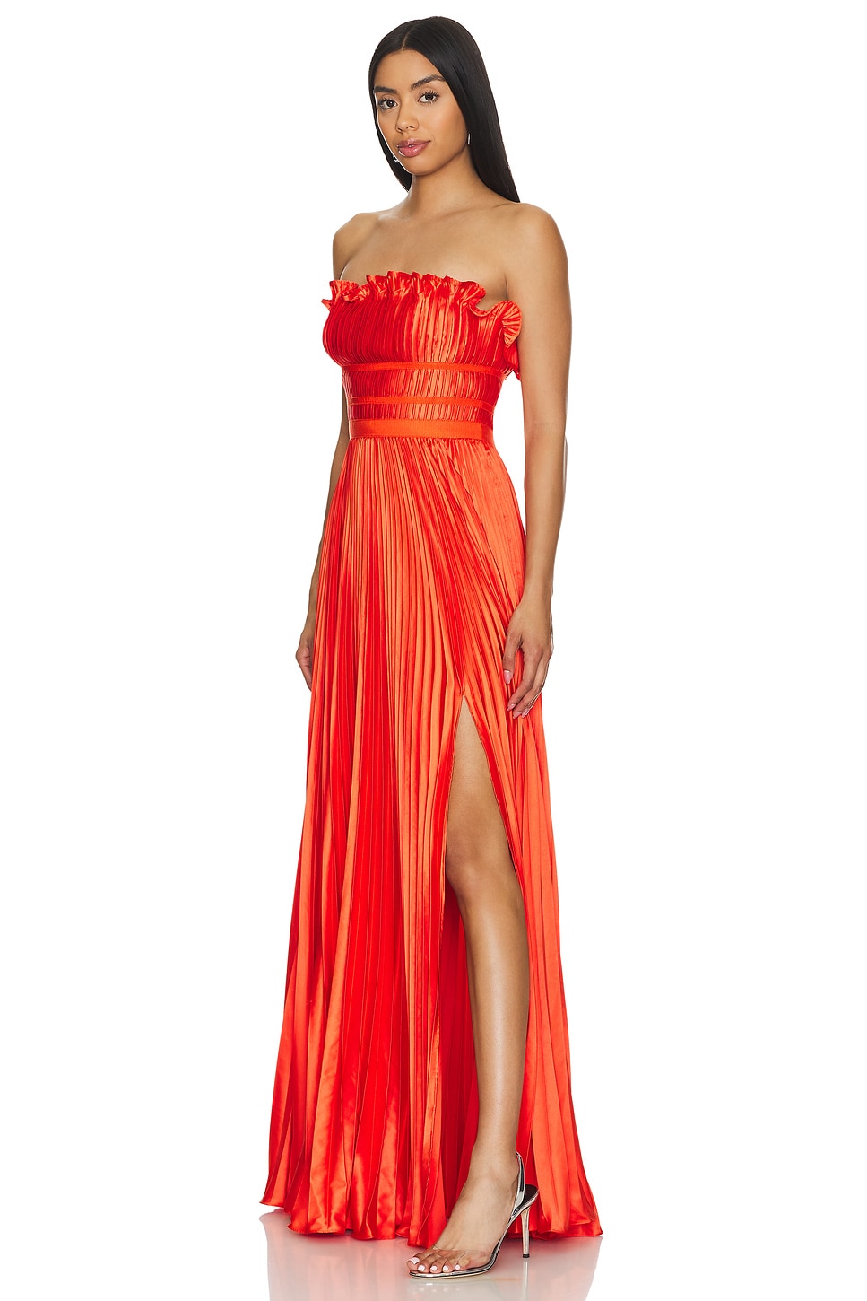 Sun Neck Ruffle AMUR Losey Ruffle Neck Gown in Sun Coral | REVOLVE