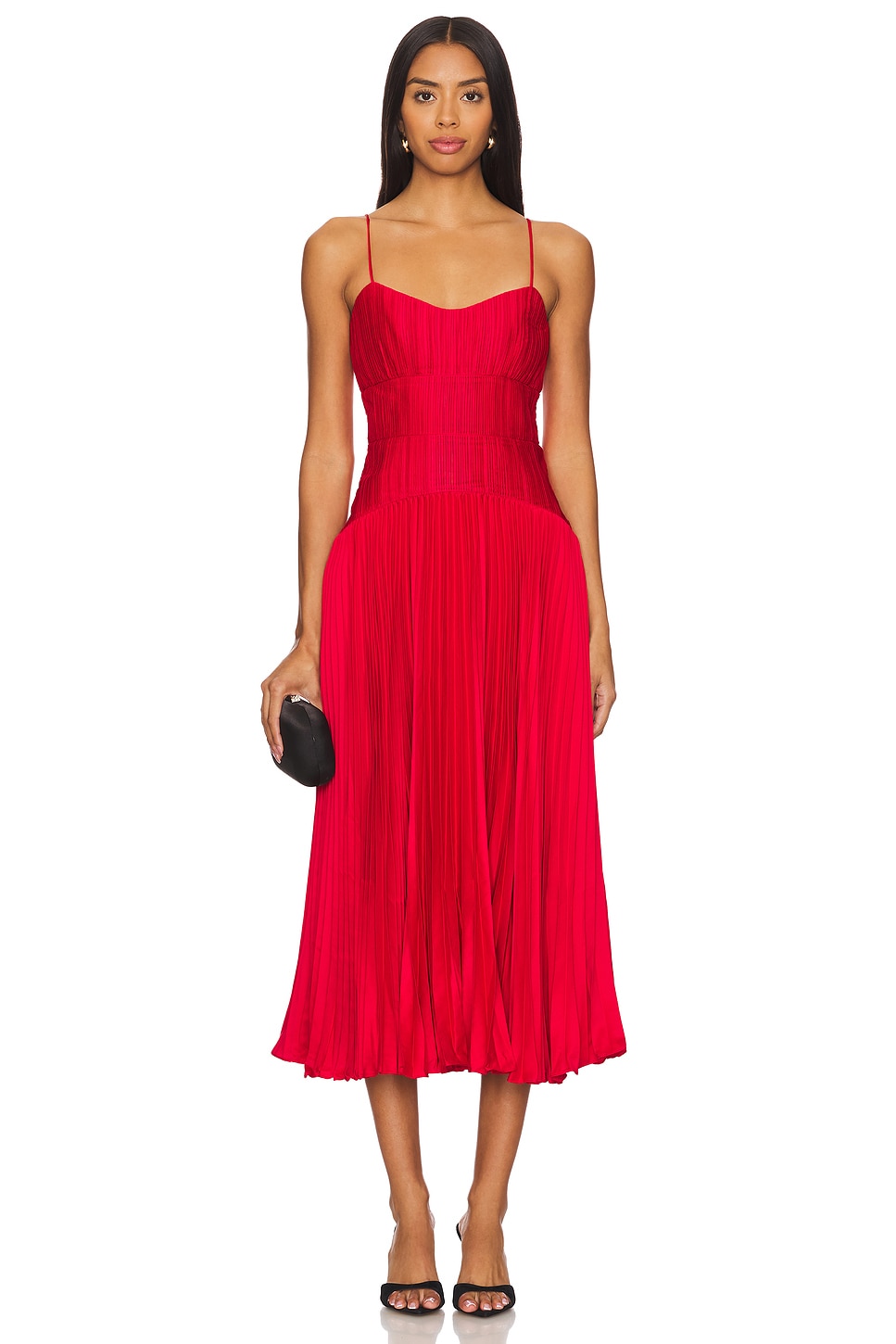 AMUR Cherry Drop Waist Midi Dress in Red Calla Lily | REVOLVE
