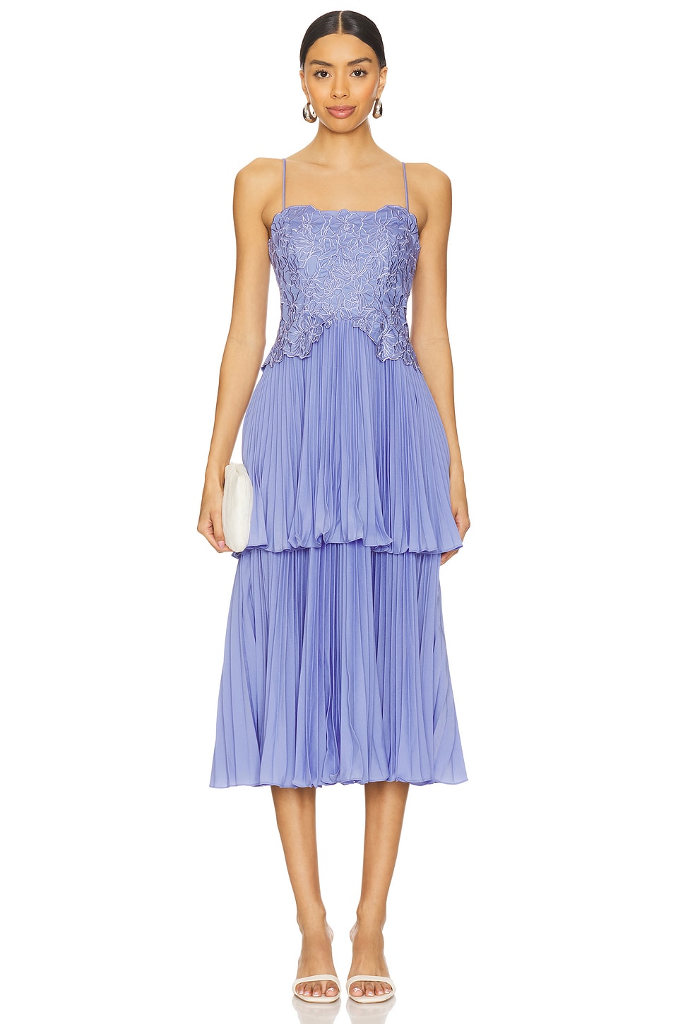 AMUR Esmae Laser Cut Floral Dress in Sail Blue | REVOLVE