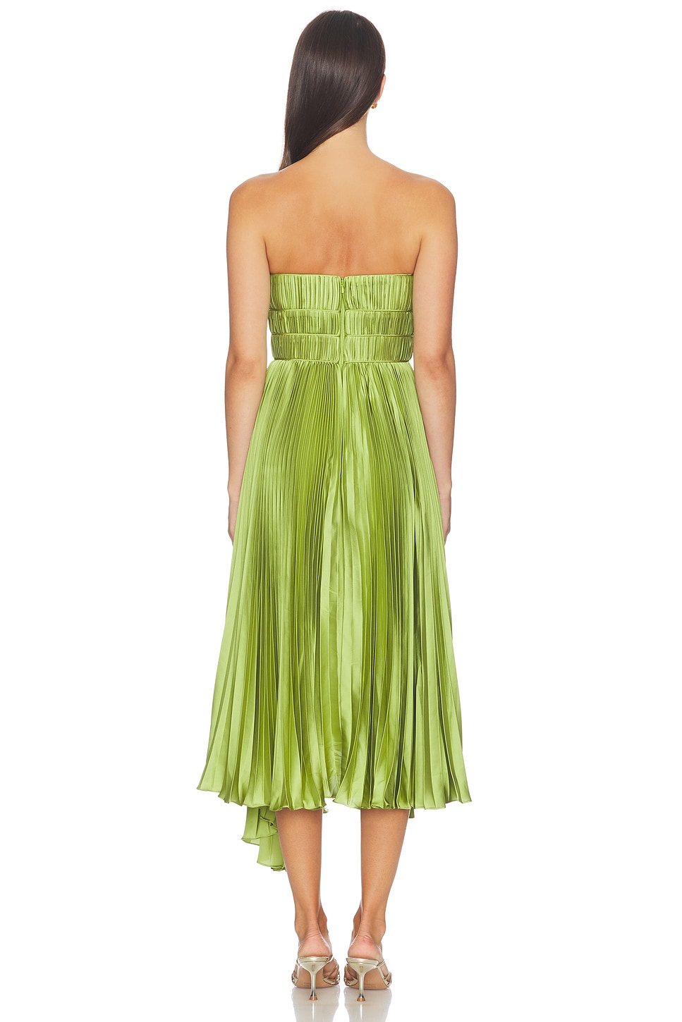amur juliett strapless pleated asymmetric midi dress Amur Juliett Midi Dress in Green