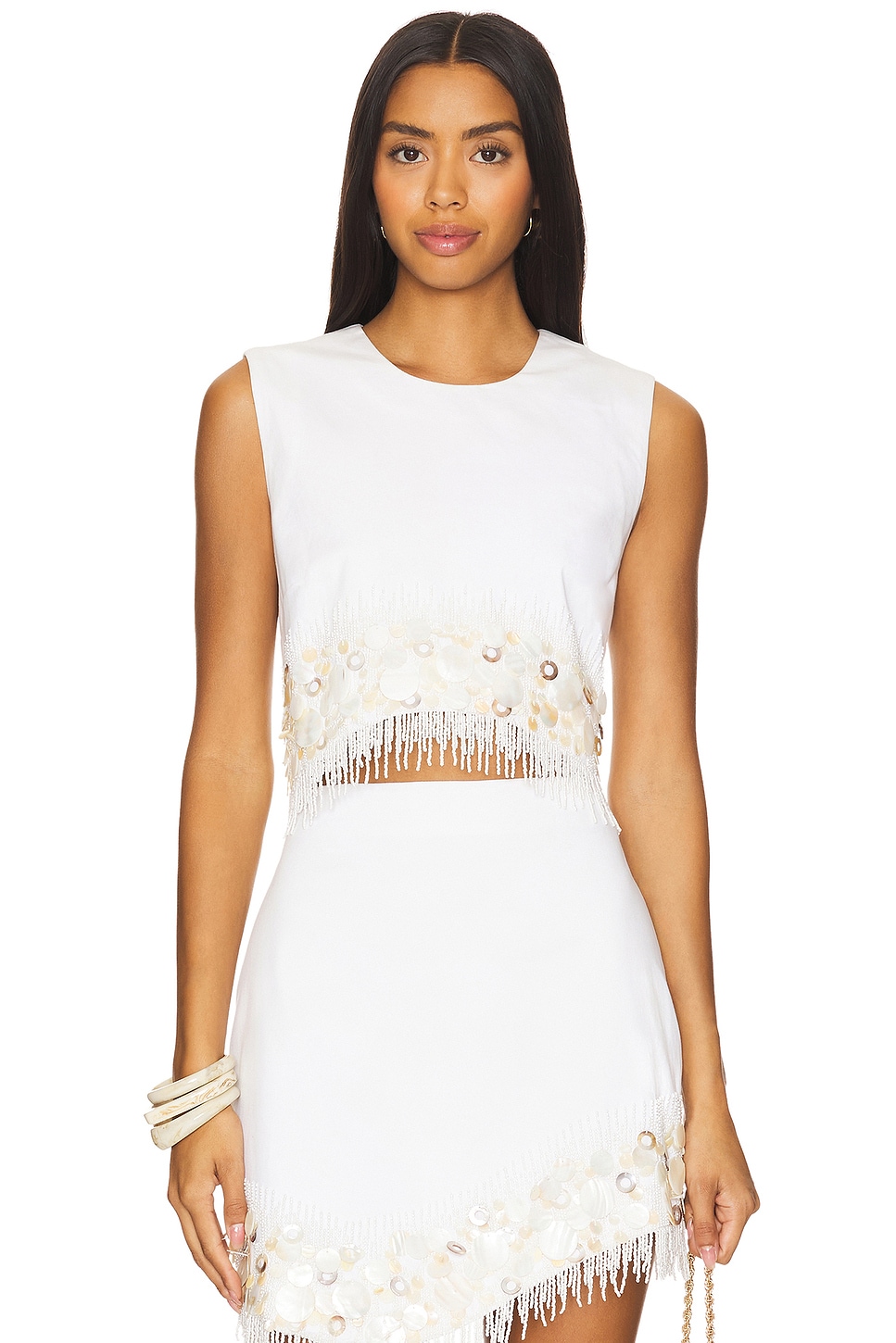 その他 Eden madomoazel 2020 AMUR Antonella Shell Beaded Top in Mother Of Pearl | REVOLVE