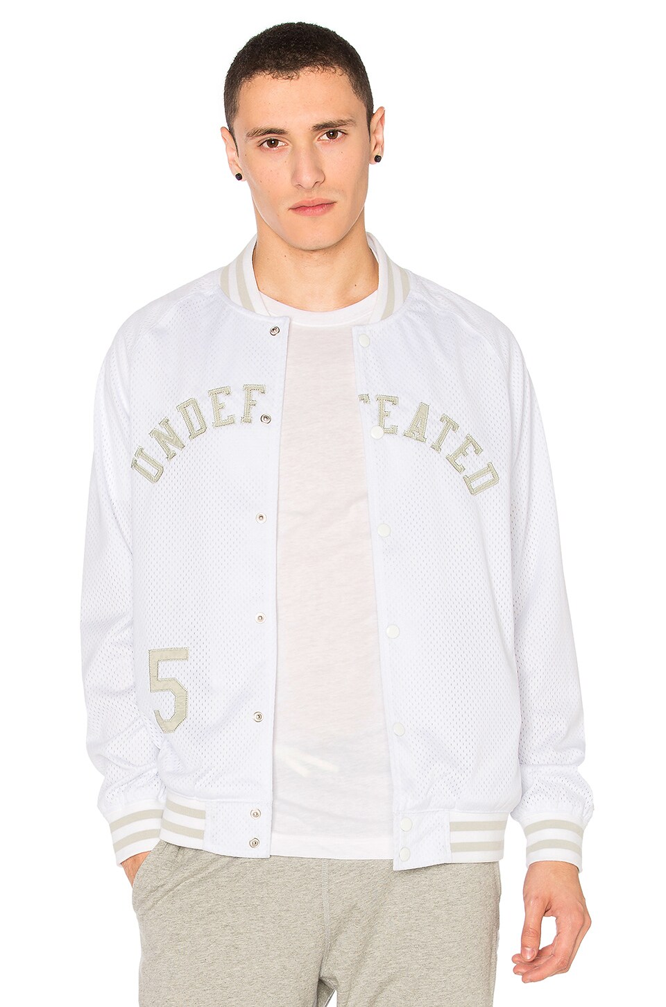 Undefeated Mesh Varsity Jacket in White | REVOLVE