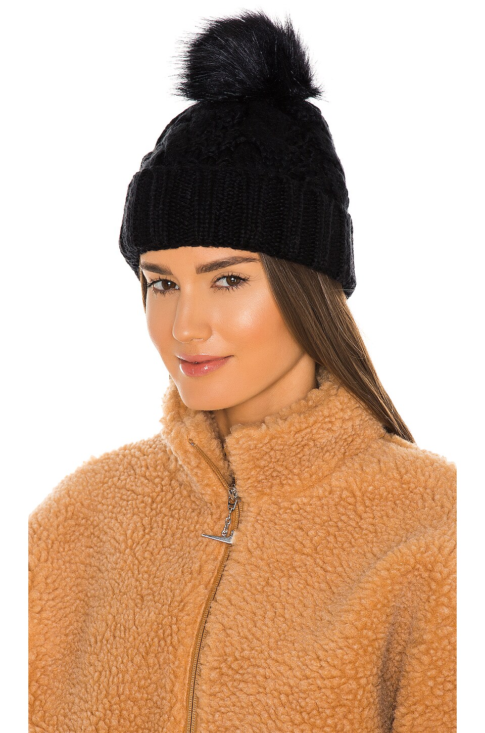 UGG Knit Cable Beanie with Faux Fur Pom 