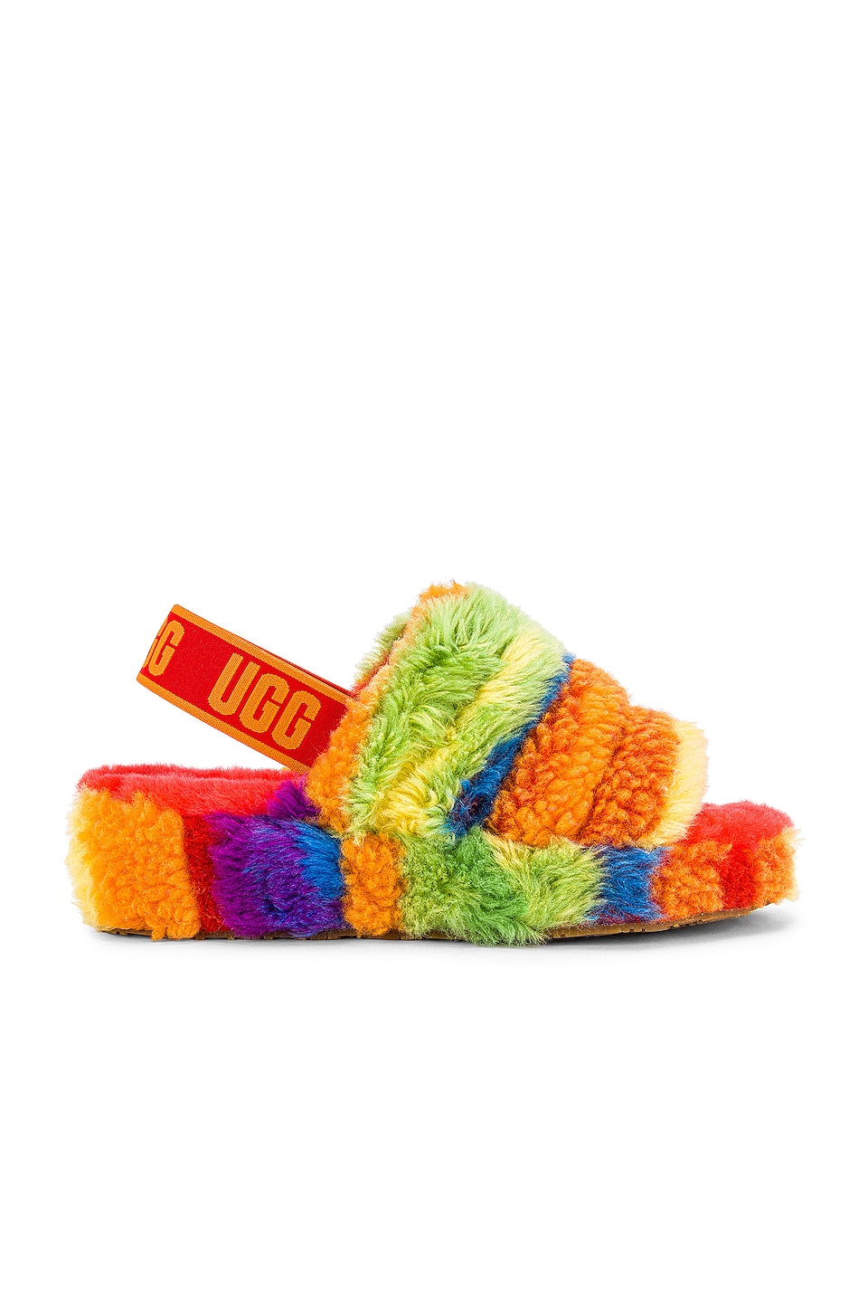 UGG Fluff Yeah Cali Collage Slide in Rainbow Stripes | REVOLVE