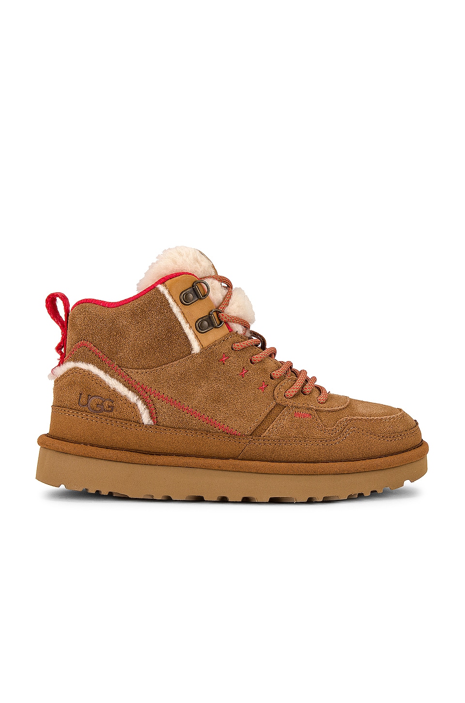 UGG Highland High Heritage Sneaker in Chestnut &amp; Fiery Red Suede | REVOLVE