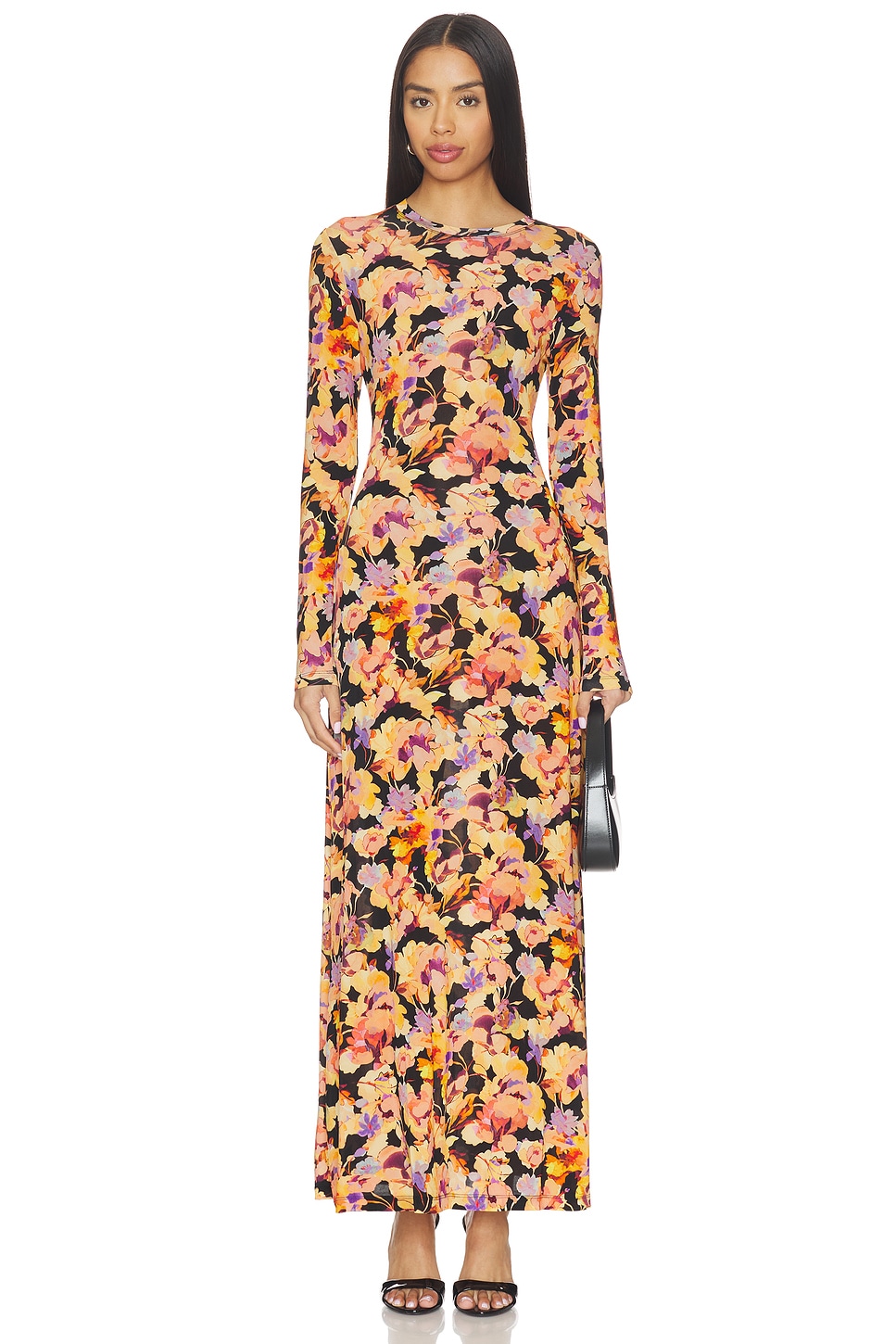 Ulla Johnson Amari Long Sleeve Jersey Dress in Black,Orange - size S
