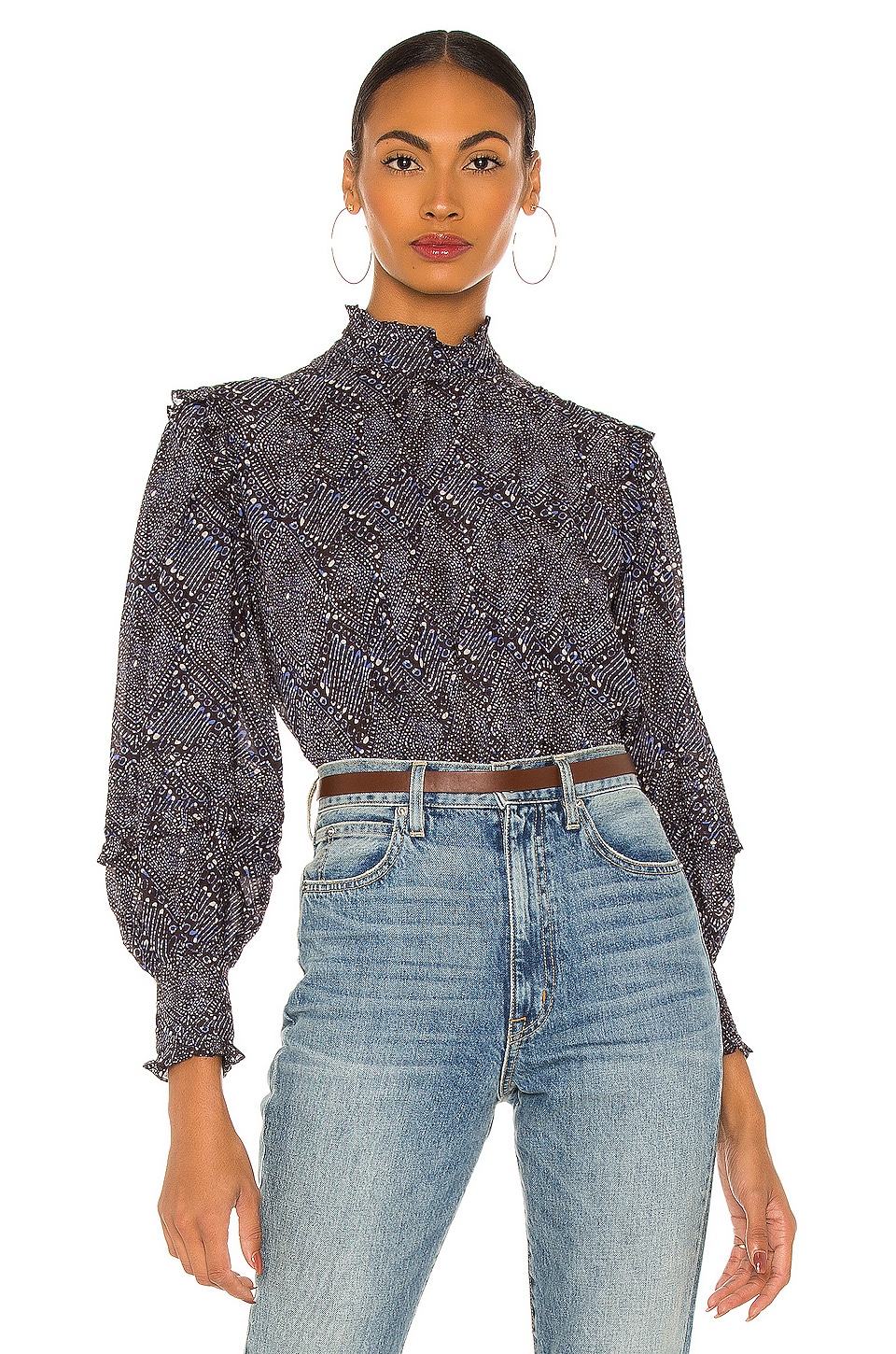 Ulla Johnson Sigrid Blouse in Indigo Diamond | REVOLVE