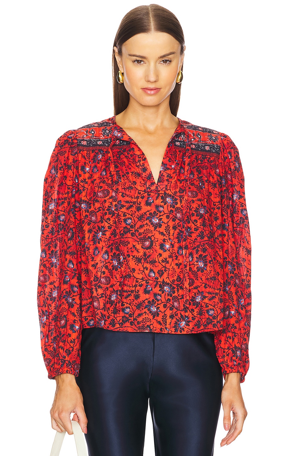 Lilac Silk Organza Blouse With Sequined Pearl Embroidery