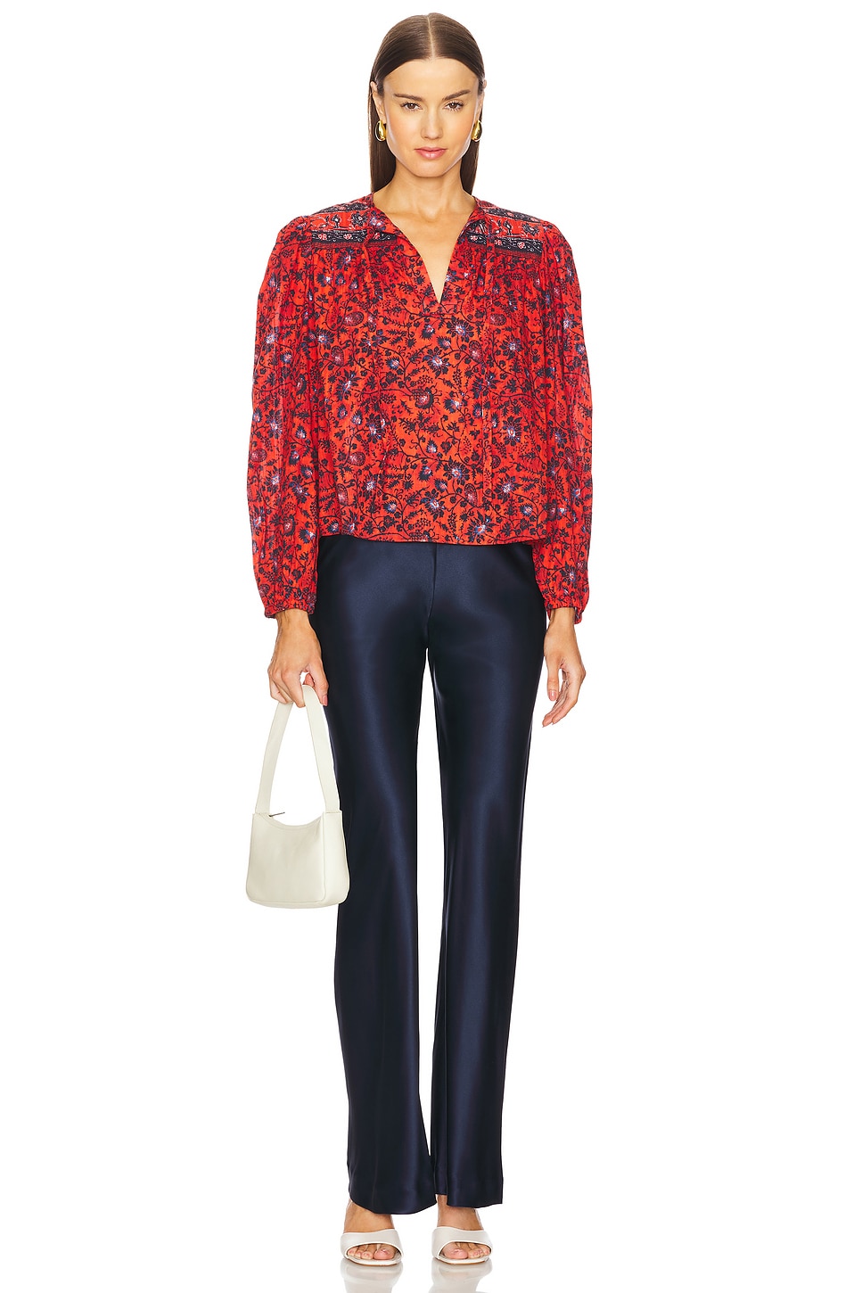 Women's Pink & Green Floral Satin Pussybow Blouse | Hawes