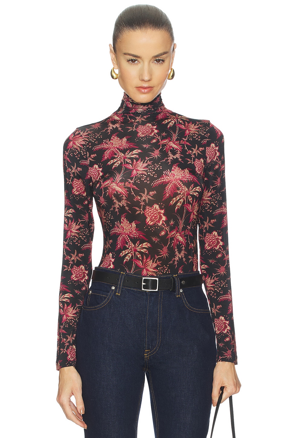 Ulla Johnson Aurelia Turtleneck Top in Midnight Lily | REVOLVE